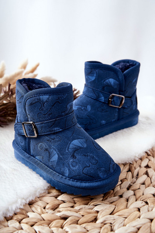 Botas de nieve para niños con pelo en color azul oscuro Kawai