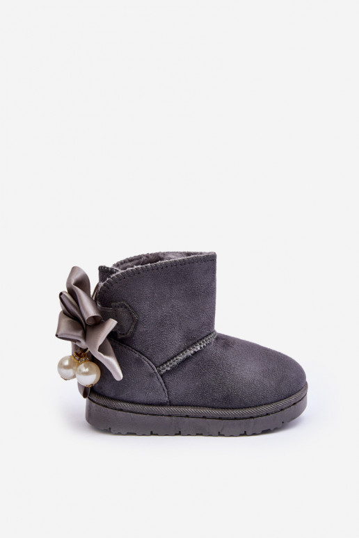 Botas de nieve infantiles calentitas con cintas en gris Snowis