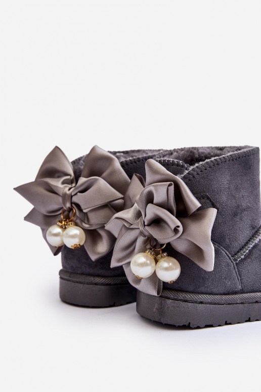 Botas de nieve infantiles calentitas con cintas en gris Snowis