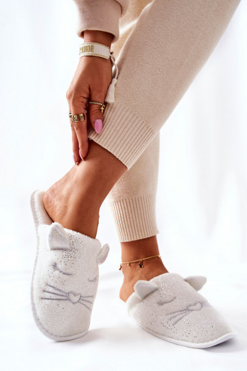 Pantuflas Brillantes con orejas color blanco Kaisy