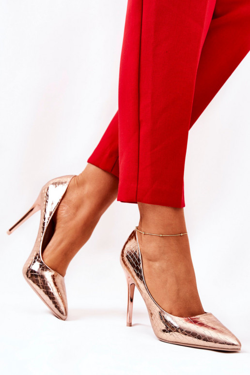 Tacones altos con estampado de serpiente en oro rosa Tissoria