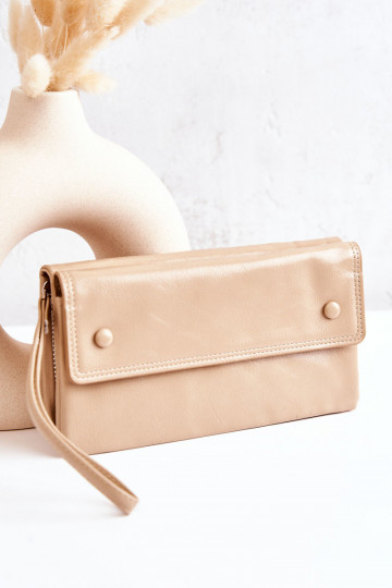 Cartera grande de piel con cremallera Loreaine color marfil