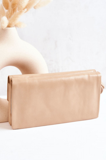 Cartera grande de piel con cremallera Loreaine color marfil 2