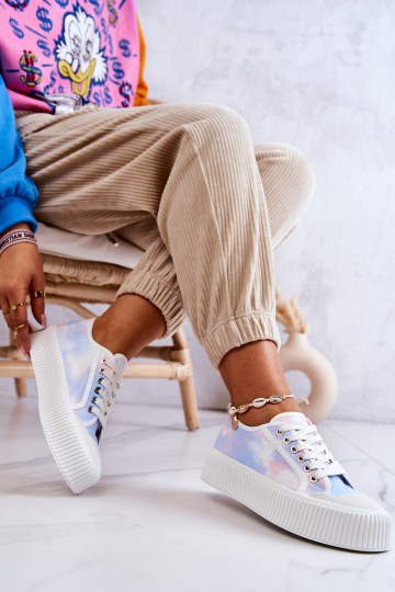 Zapatillas Mischa azul-rosa con suela plana y plataforma 2