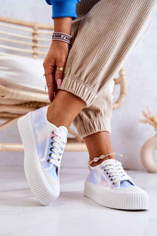 Zapatillas Mischa azul-rosa con suela plana y plataforma