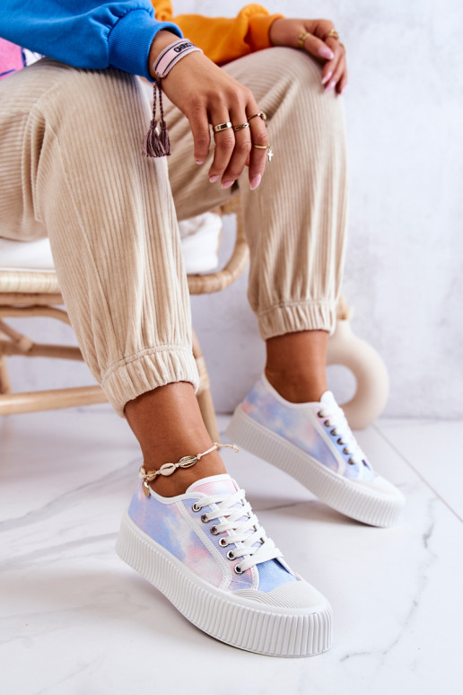 Zapatillas Mischa azul-rosa con suela plana y plataforma