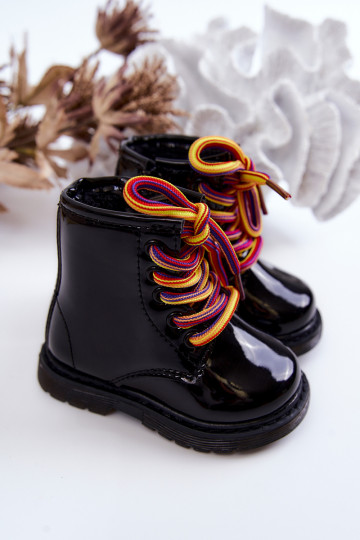 Botas infantiles efecto lacado con cremalleras en negro Tibbie 2