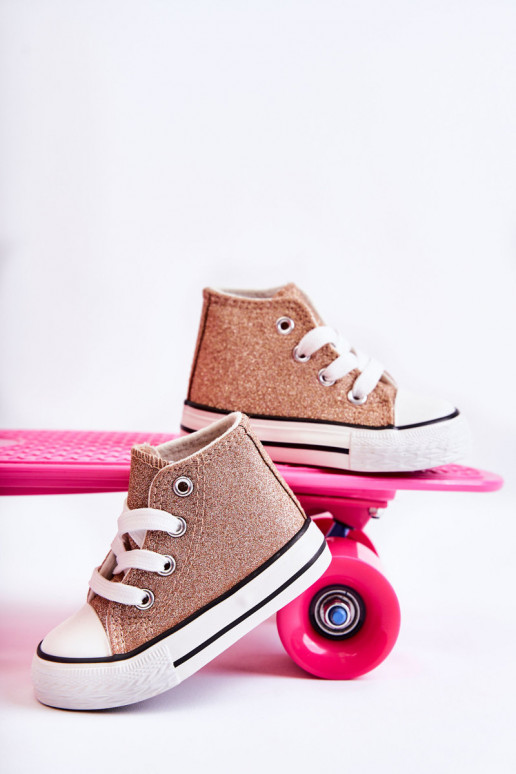 Deportivas Catrina de piel color oro rosa.
