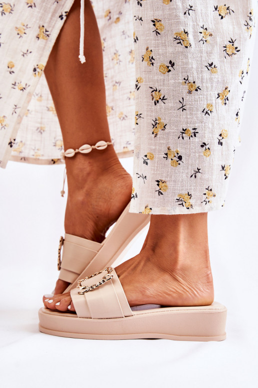 Zapatillas de moda de piel color beige Adaline