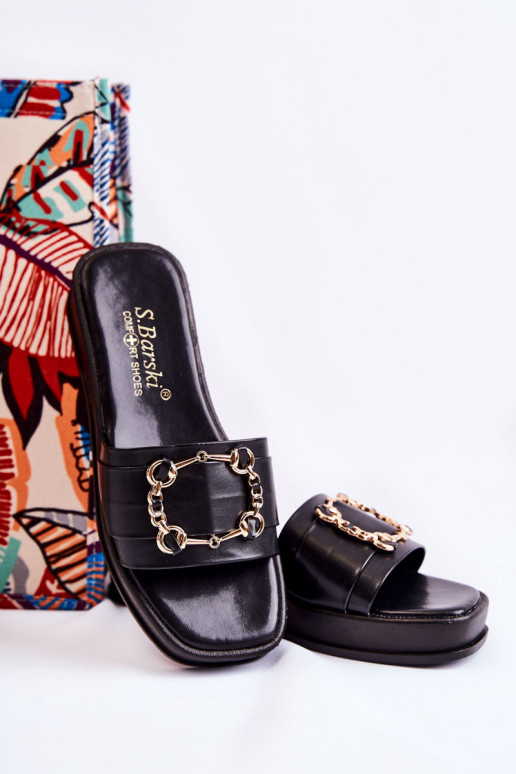 Pantuflas de piel de moda en color negro Adaline Pantuflas de piel de moda en color negro Adaline