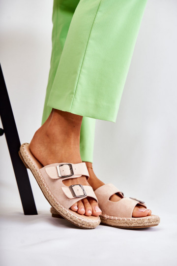 Pantuflas mujer modelo clásico en ante beige Casilda