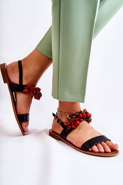 sandalias de moda con cuentas en color negro Hally