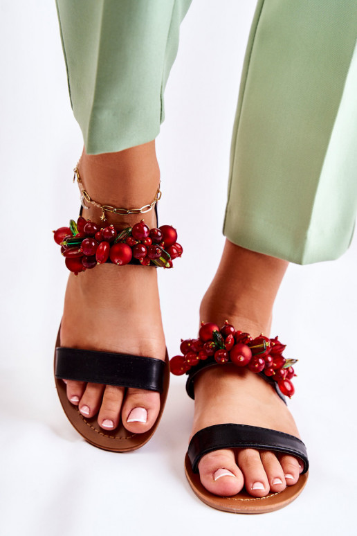sandalias de moda con cuentas en color negro Hally