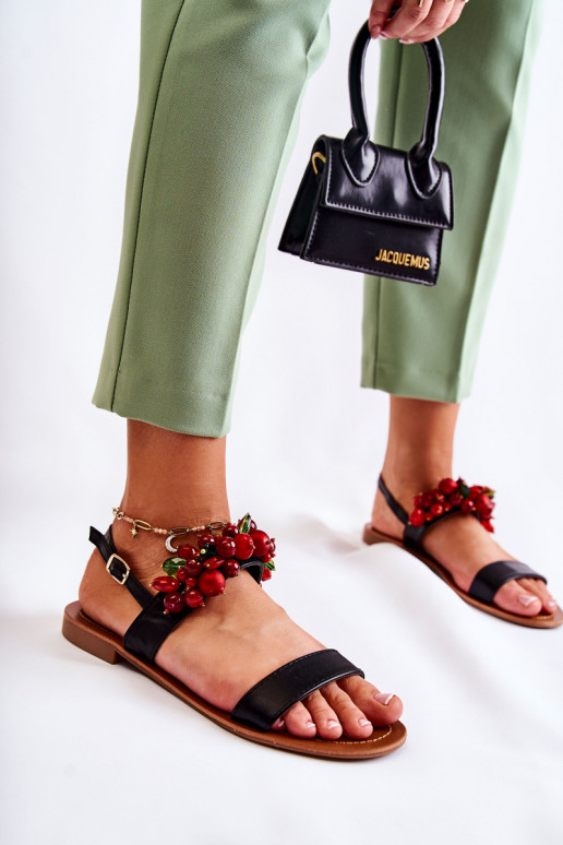 sandalias de moda con cuentas en color negro Hally