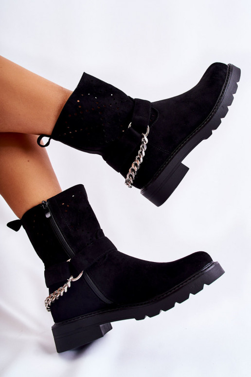 Botas caladas con cremalleras y cadenas en negro Chantelle