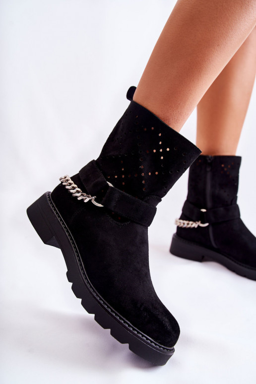 Botas caladas con cremalleras y cadenas en negro Chantelle