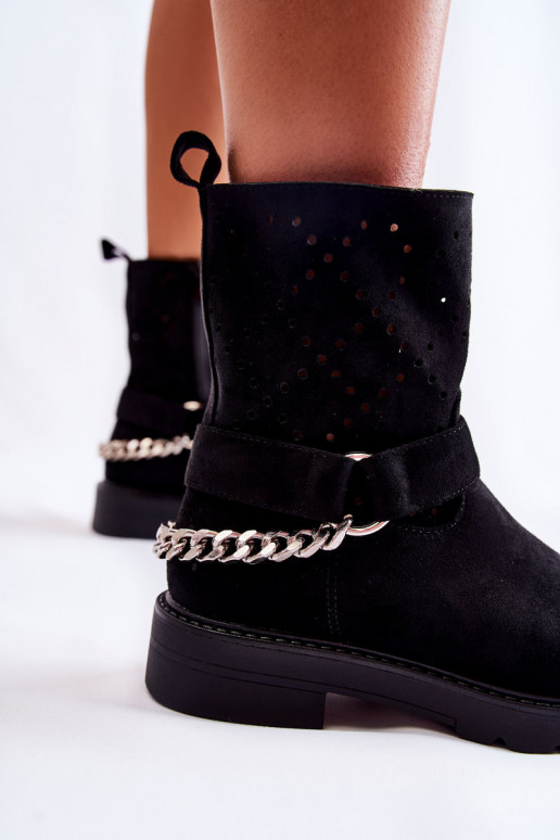 Botas caladas con cremalleras y cadenas en negro Chantelle