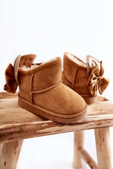 Botas de nieve infantiles calentitas con cintas en color marrón Meriva