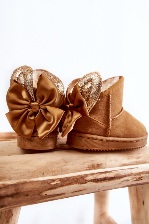 Botas de nieve infantiles calentitas con cintas en color marrón Meriva