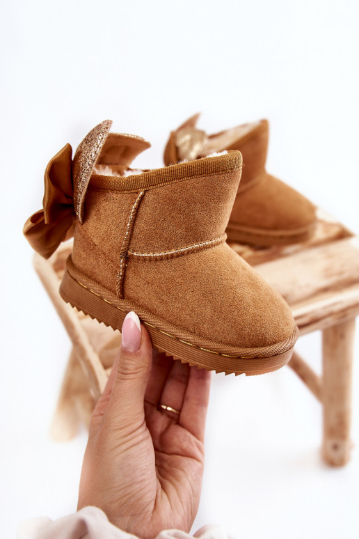 Botas de nieve infantiles calentitas con cintas en color marrón Meriva Botas de nieve infantiles calentitas con cintas en color marrón Meriva