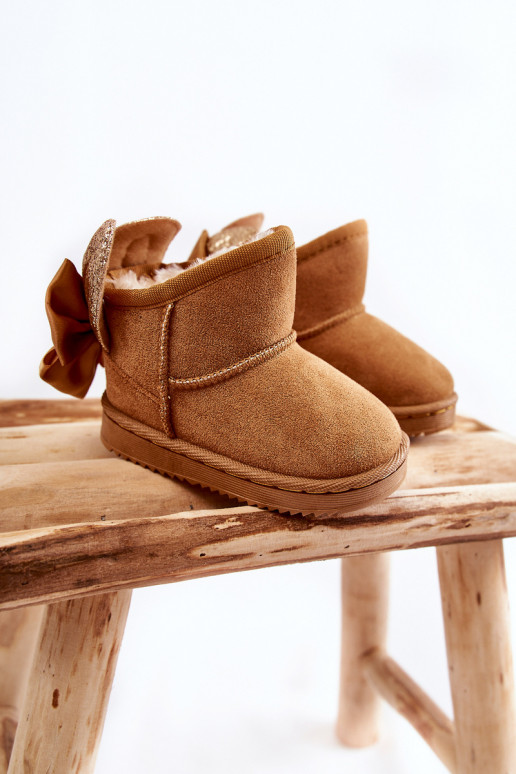 Botas de nieve infantiles calentitas con cintas en color marrón Meriva