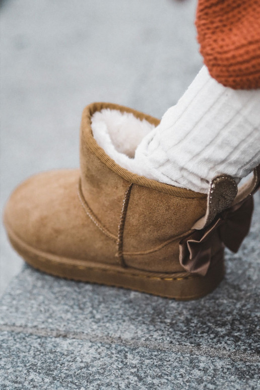 Botas de nieve infantiles calentitas con cintas en color marrón Meriva