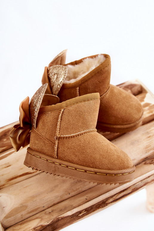 Botas de nieve infantiles calentitas con cintas en color marrón Meriva