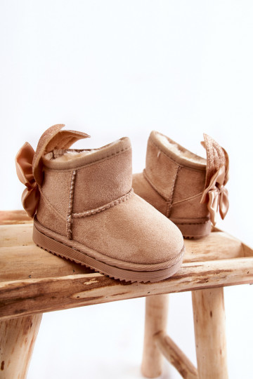 Botas de nieve infantiles calentitas con cintas beige Meriva