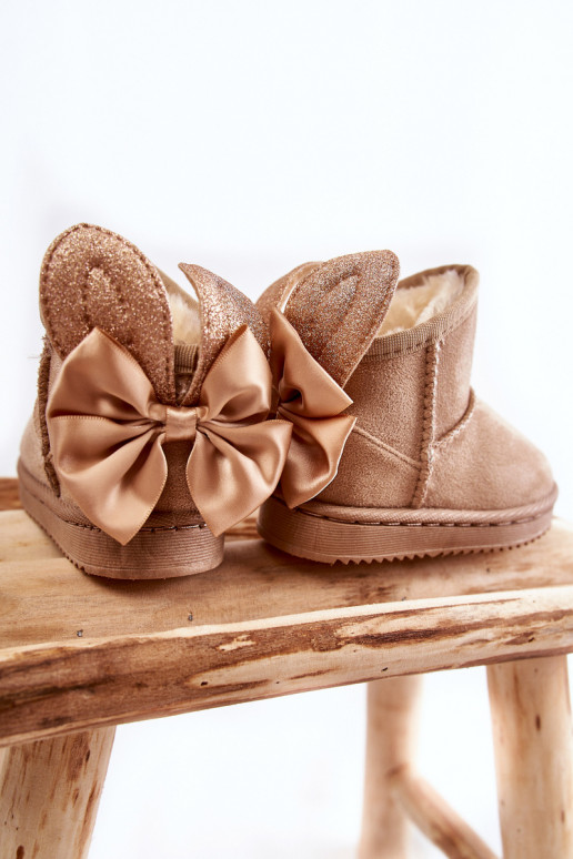 Botas de nieve infantiles calentitas con cintas beige Meriva