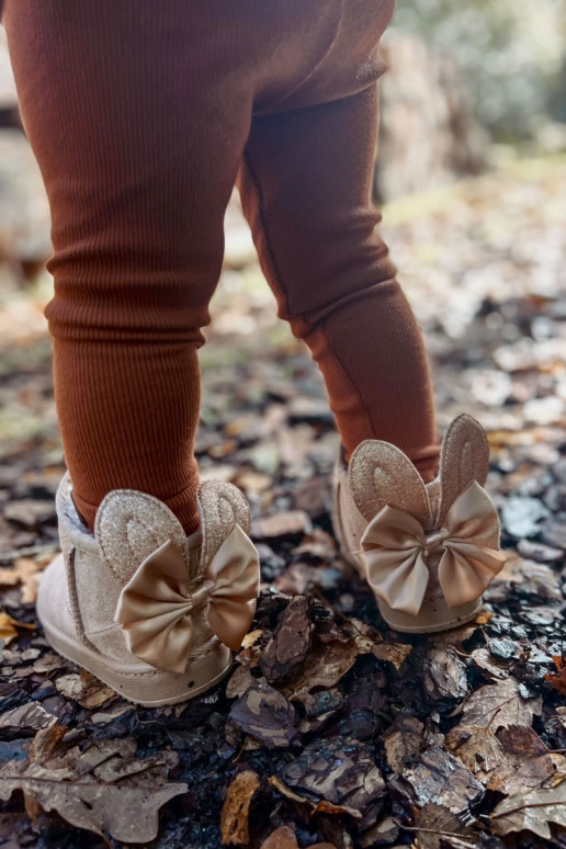 Botas de nieve infantiles calentitas con cintas beige Meriva