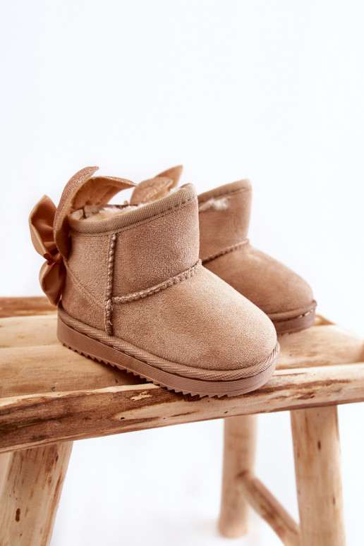 Botas de nieve infantiles calentitas con cintas beige Meriva