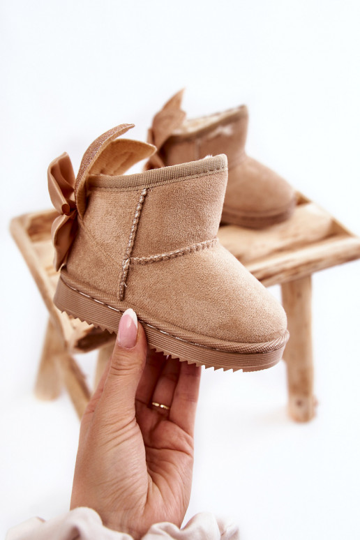 Botas de nieve infantiles calentitas con cintas beige Meriva