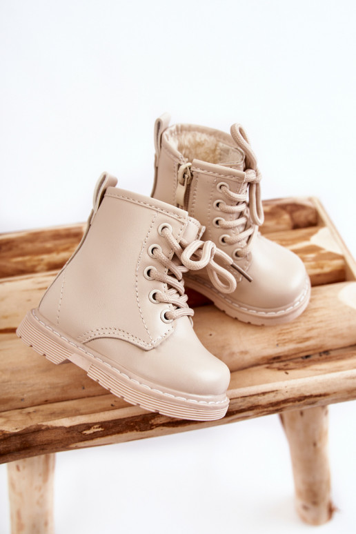 Botas infantiles con cremalleras beige Omua