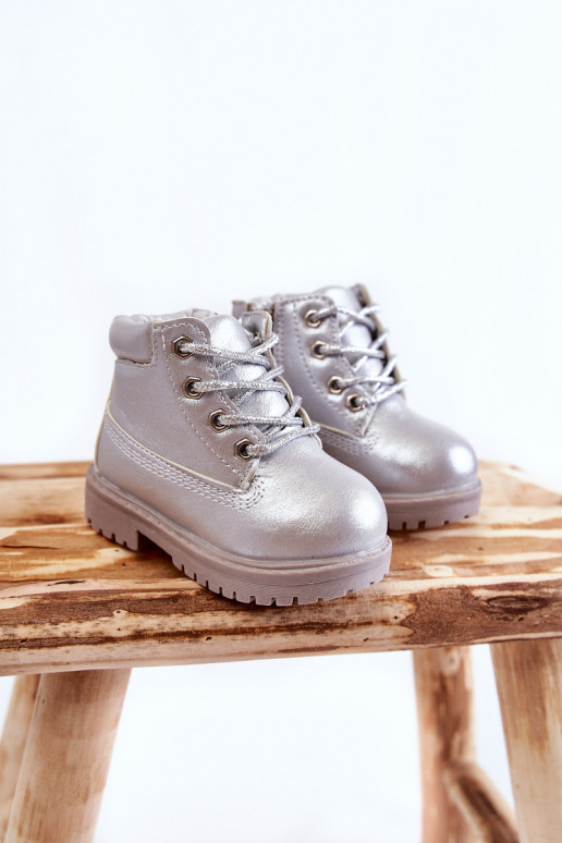 Botas infantiles con cordones y cremalleras en color plateado Dexter Botas infantiles con cordones y cremalleras en color plateado Dexter