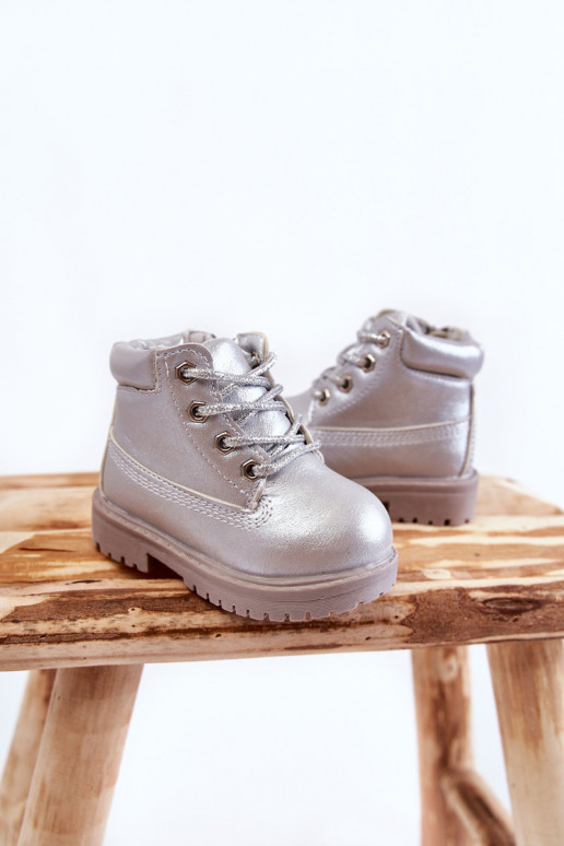 Botas infantiles con cordones y cremalleras en color plateado Dexter