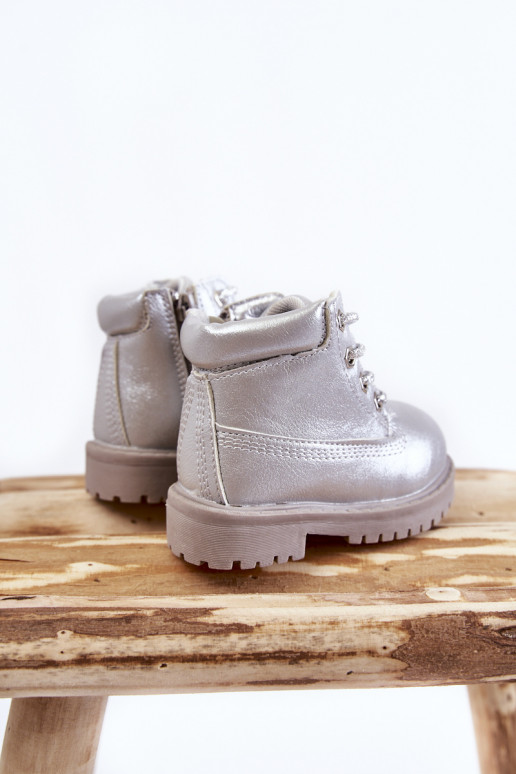 Botas infantiles con cordones y cremalleras en color plateado Dexter