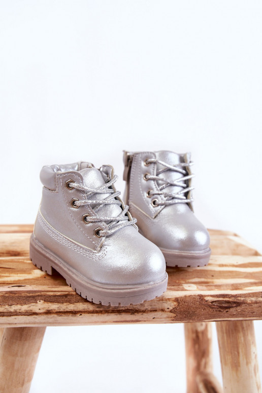 Botas infantiles con cordones y cremalleras en color plateado Dexter