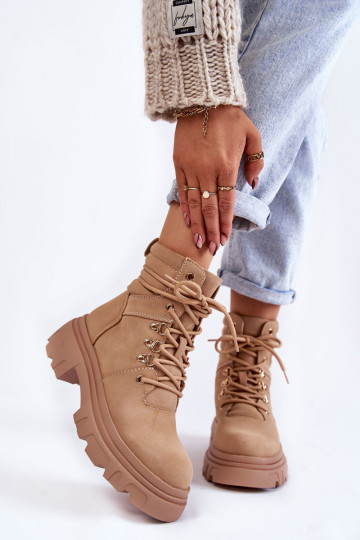 Botas calentadas con cordones beige Merisha