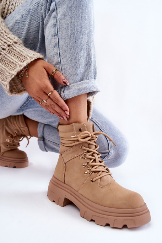 Botas calentadas con cordones beige Merisha