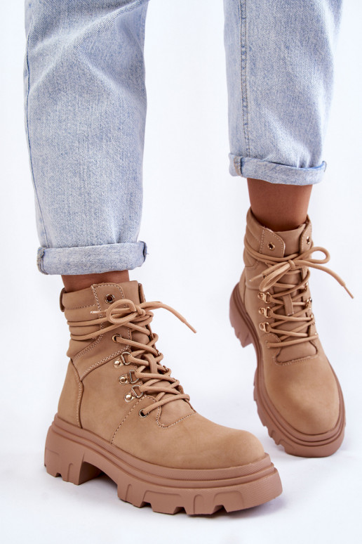 Botas calentadas con cordones beige Merisha