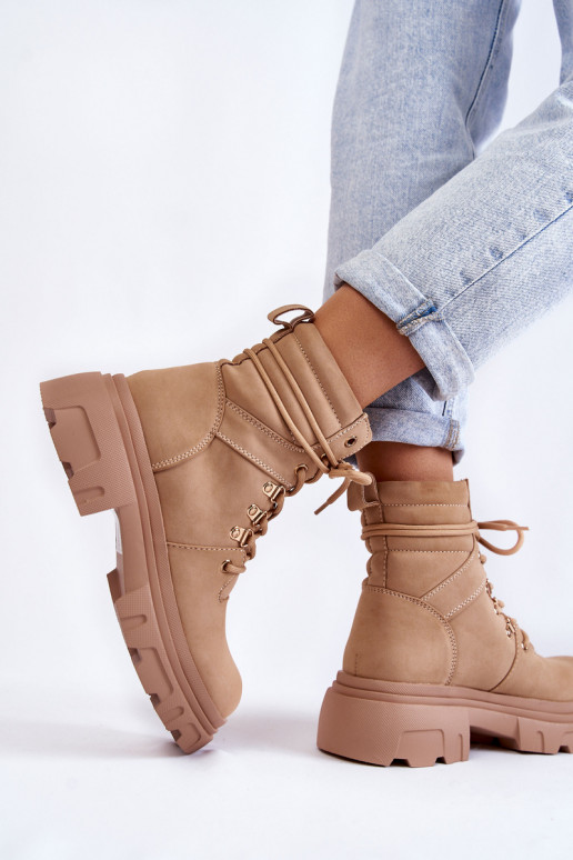 Botas calentadas con cordones beige Merisha