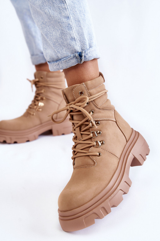 Botas calentadas con cordones beige Merisha