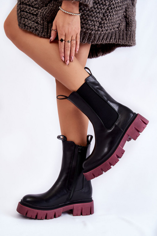 Botas con plataforma Negro y burdeos Aliana