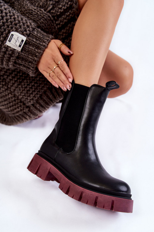 Botas con plataforma Negro y burdeos Aliana