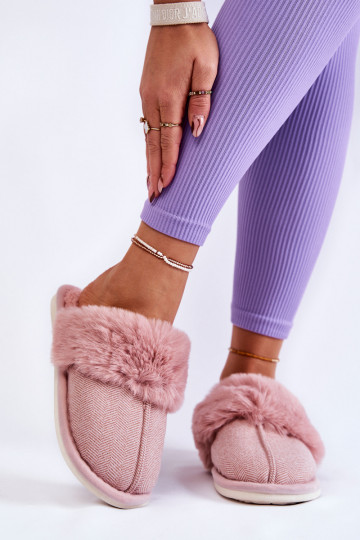 Pantuflas calentitas con pelo en tono rosa claro Franco