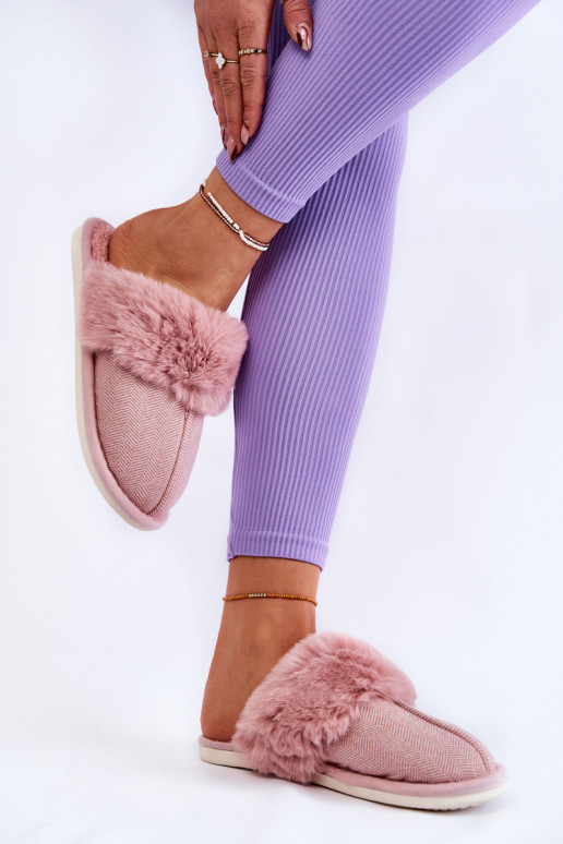 Pantuflas calentitas con pelo en tono rosa claro Franco
