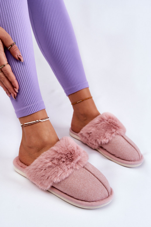 Pantuflas calentitas con pelo en tono rosa claro Franco