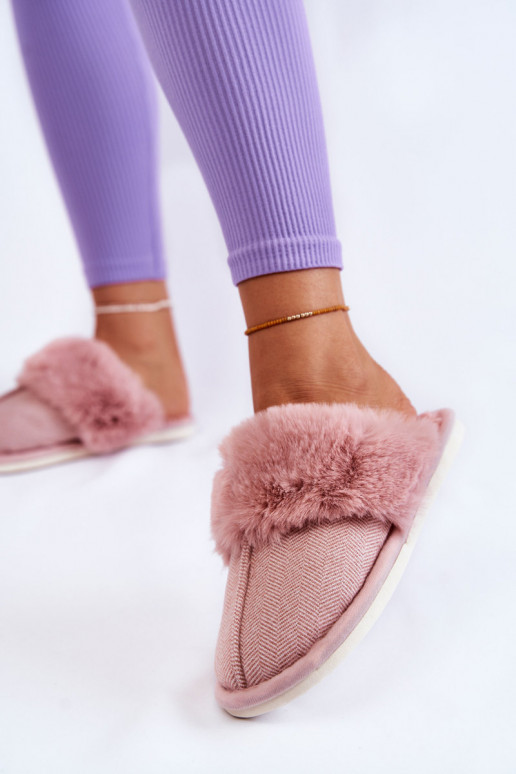 Pantuflas calentitas con pelo en tono rosa claro Franco