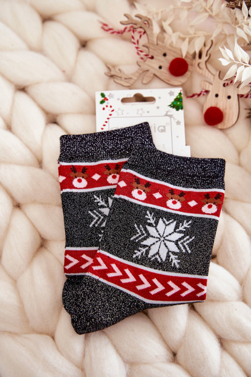 Calcetines navideños con purpurina Renos Negro y rojo