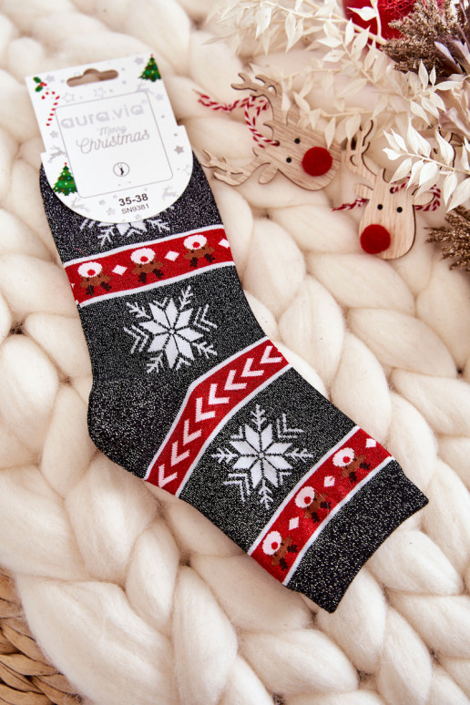 Calcetines navideños con purpurina Renos Negro y rojo